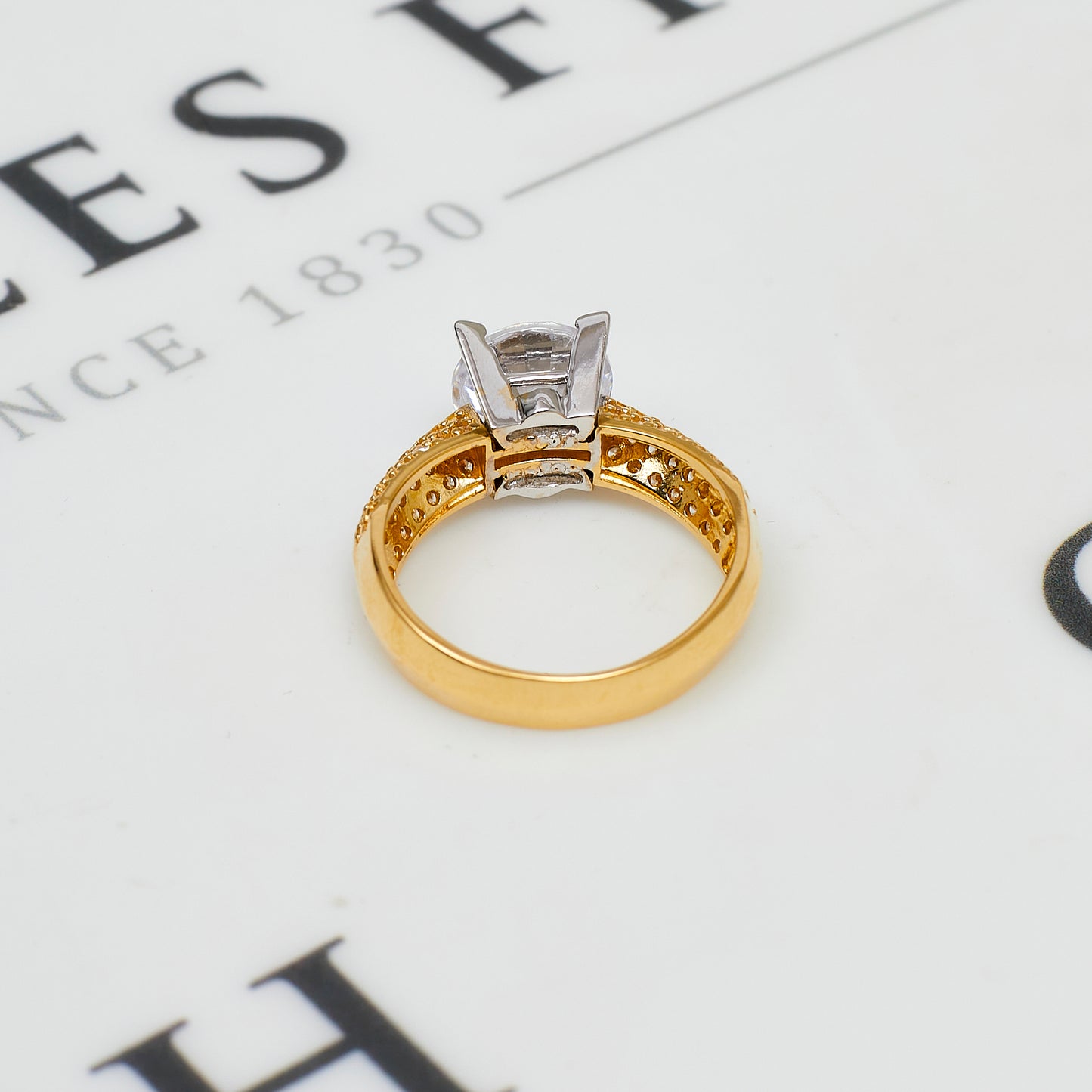 Pre-Owned 14ct Gold CZ Dress Ring & CZ Sides Size O