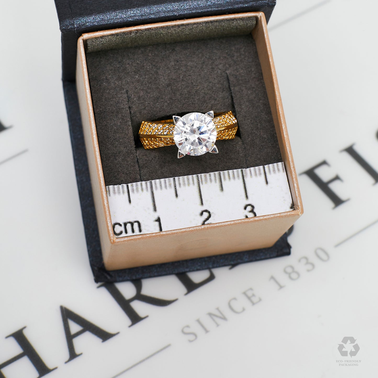 Pre-Owned 14ct Gold CZ Dress Ring & CZ Sides Size O
