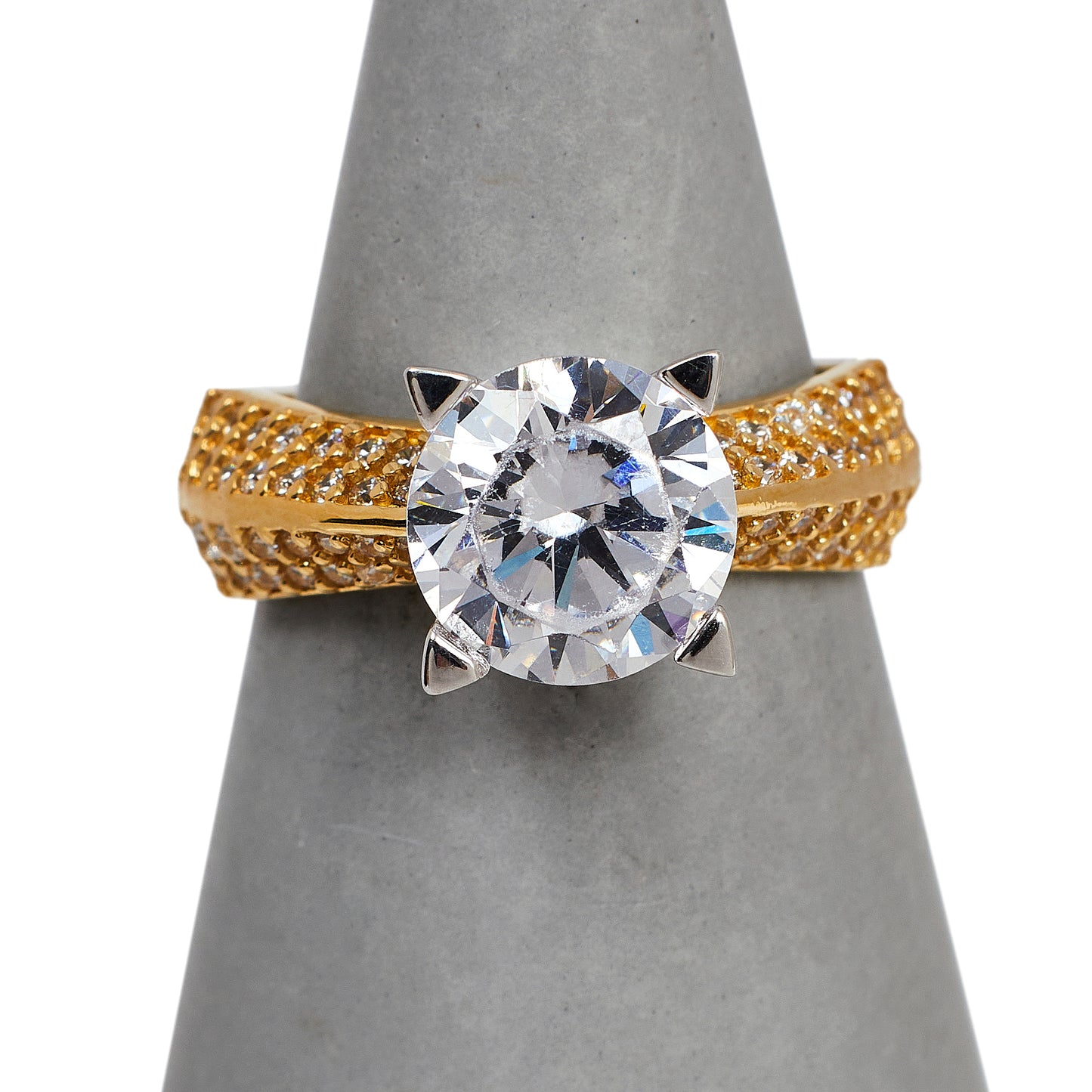 Pre-Owned 14ct Gold CZ Dress Ring & CZ Sides Size O