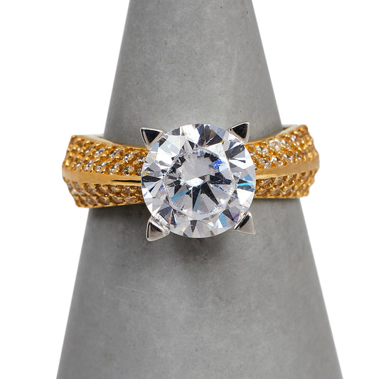 Pre-Owned 14ct Gold CZ Dress Ring & CZ Sides Size O