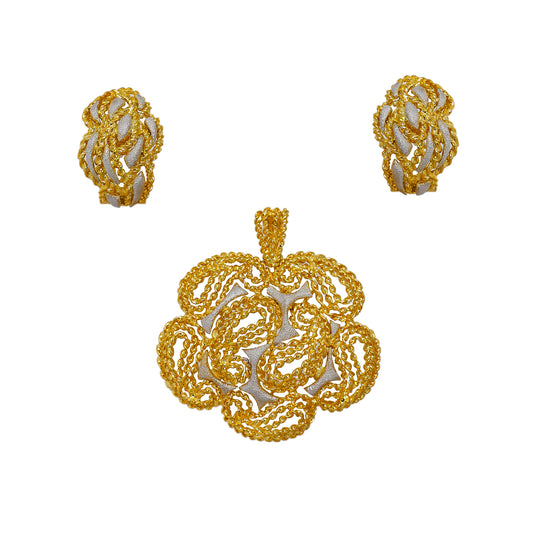 Pre-Owned 18ct Gold 2 Tone Filigree Earring & Pendant SET