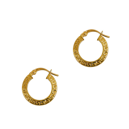 Pre-Owned 18ct Gold Greek Key Creole Hoop Earrings