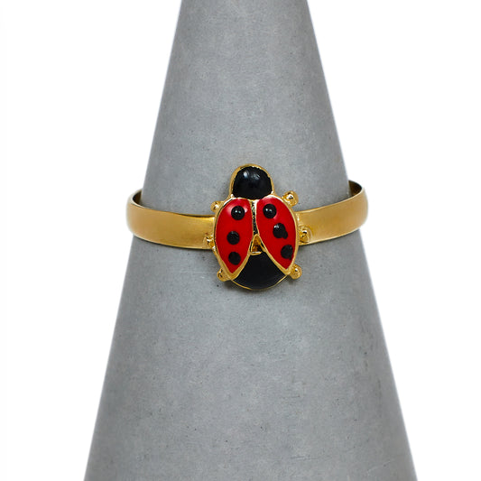 Pre-Owned 14ct Gold Enamelled Ladybird Ring Size E.5
