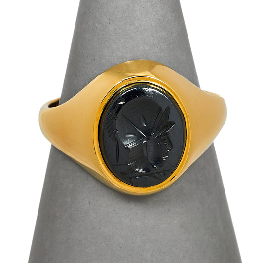 Pre-Owned 9ct Gold Hematite Intaglio Signet Ring Size S.5