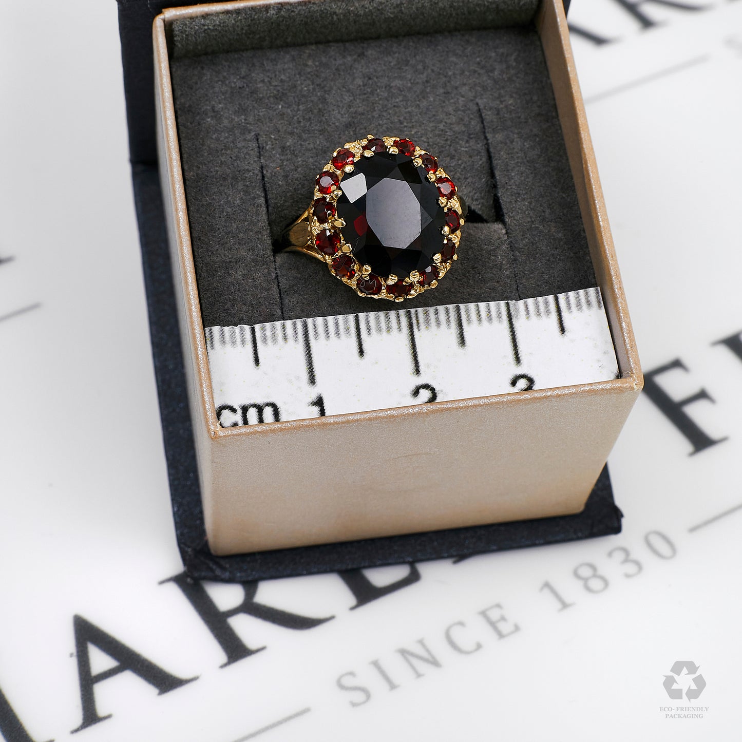 Pre-Owned 9ct Gold Oversized Oval Garnet Cluster Ring Size P