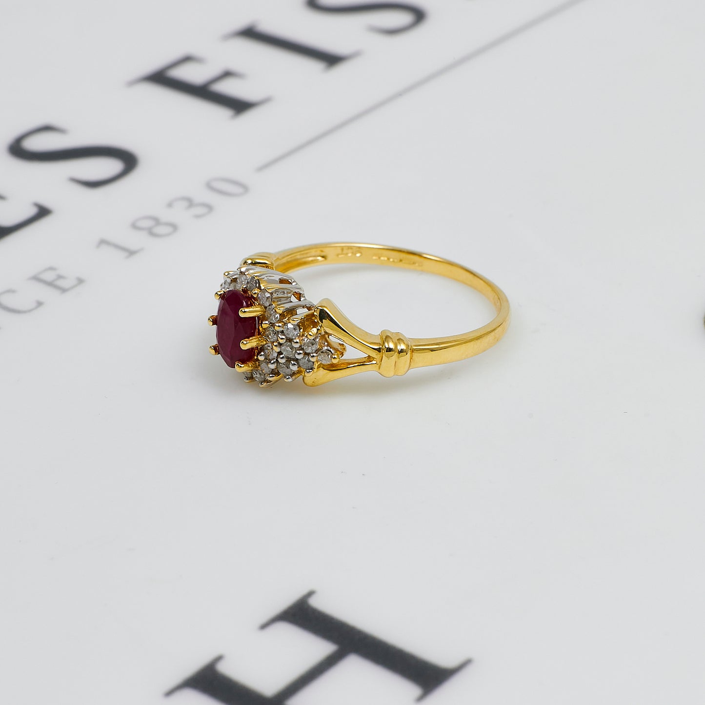 Pre-Owned 9ct Gold Glass Filled Ruby & Diamond Cluster Ring