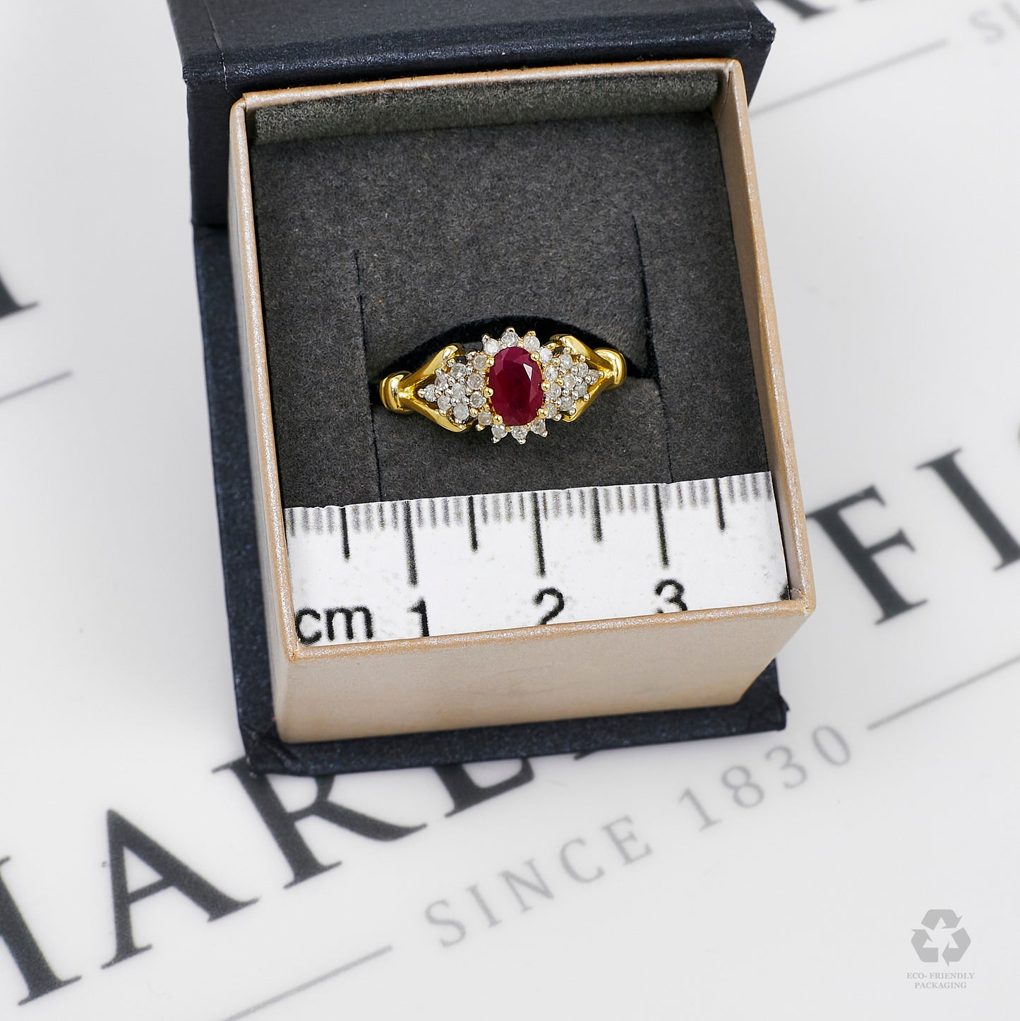 Pre-Owned 9ct Gold Glass Filled Ruby & Diamond Cluster Ring