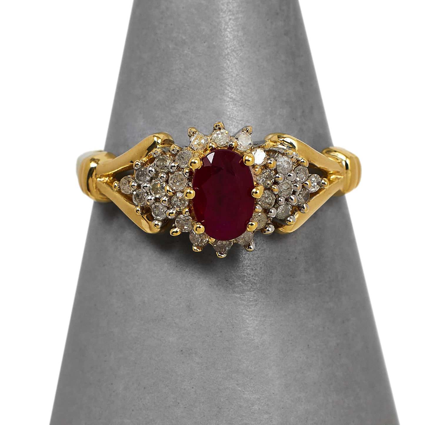 Pre-Owned 9ct Gold Glass Filled Ruby & Diamond Cluster Ring