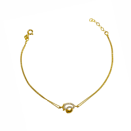 Pre-Owned 14ct Gold CZ Footprint Bracelet 6.5 Inch