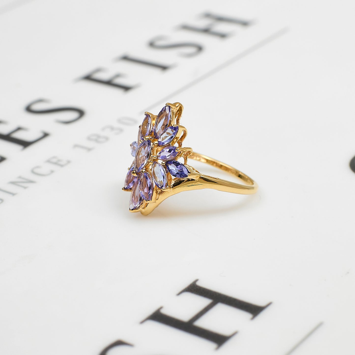 Pre-Owned 9ct Gold Tanzanite Flower Cluster Ring Size N