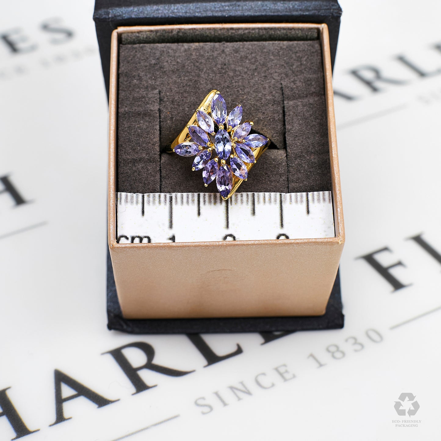 Pre-Owned 9ct Gold Tanzanite Flower Cluster Ring Size N