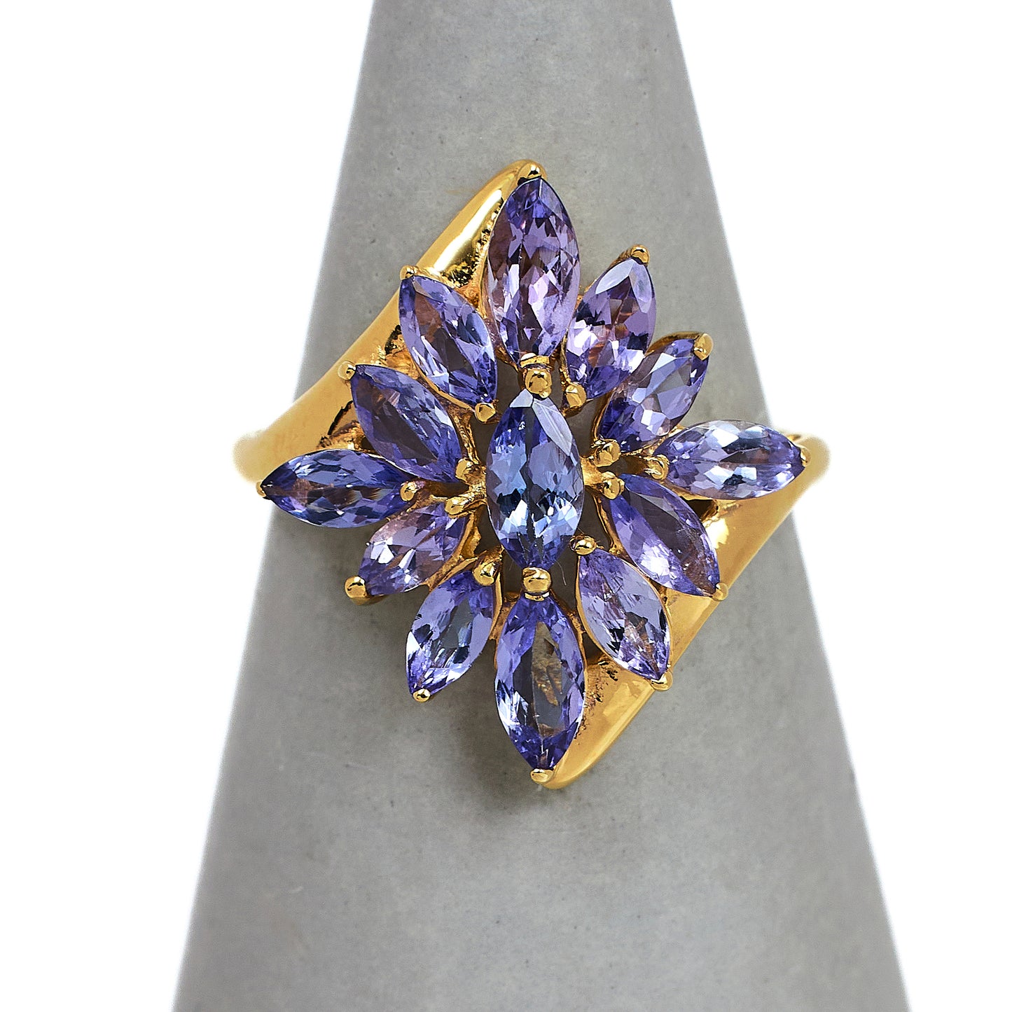 Pre-Owned 9ct Gold Tanzanite Flower Cluster Ring Size N