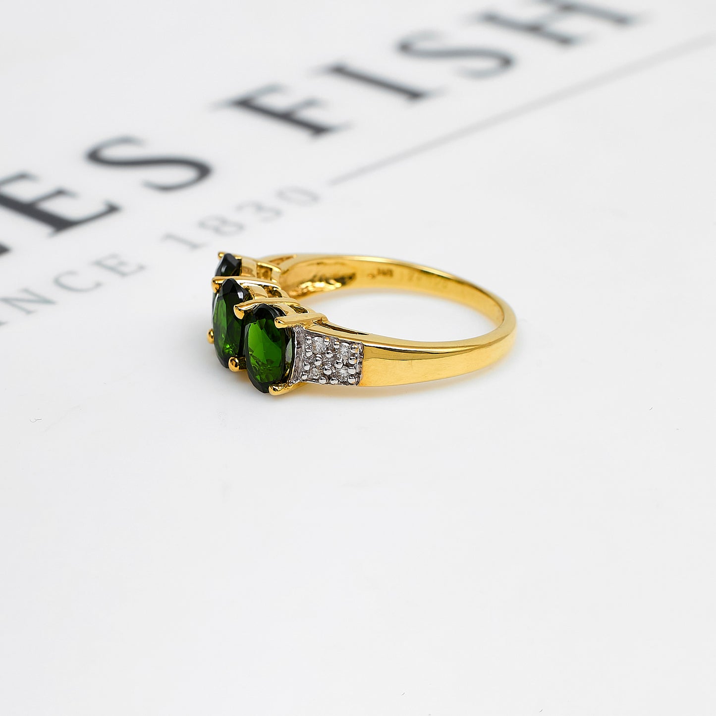 Pre-Owned 9ct Gold 3 Chrome Diopside & Diamond Ring Size N