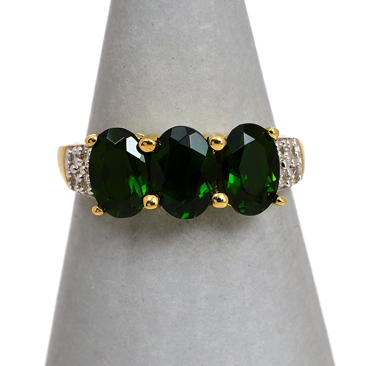 Pre-Owned 9ct Gold 3 Chrome Diopside & Diamond Ring Size N