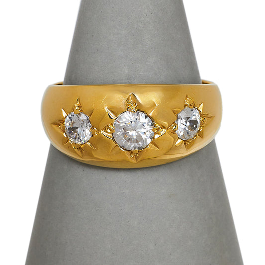 Pre-Owned 9ct Gold 3 CZ Flush Set Ring Size U.5