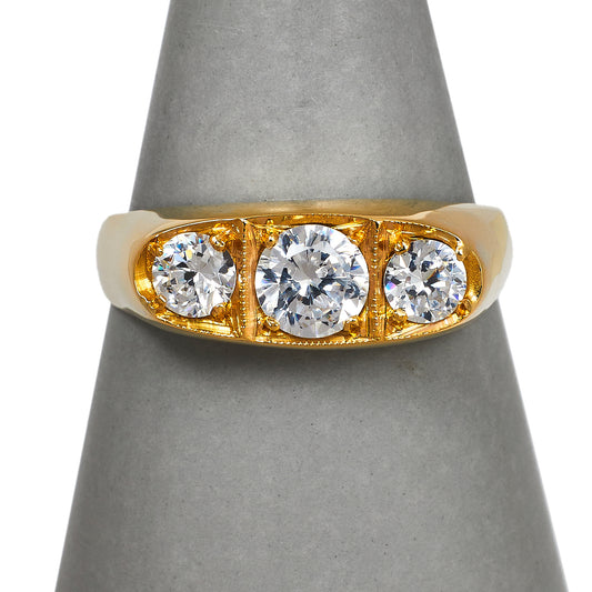 Pre-Owned 9ct Gold Mens 3 CZ Flush Set Flat Top Ring Size Z