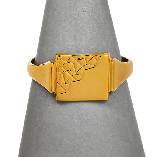 Pre-Owned 9ct Gold Half Pattern Signet Ring Size R