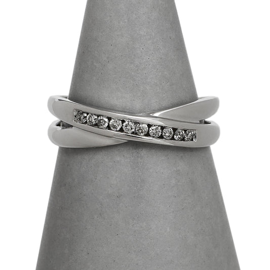 Pre-Owned 9ct White Gold 10 Diamond Crossover Ring Size L.5