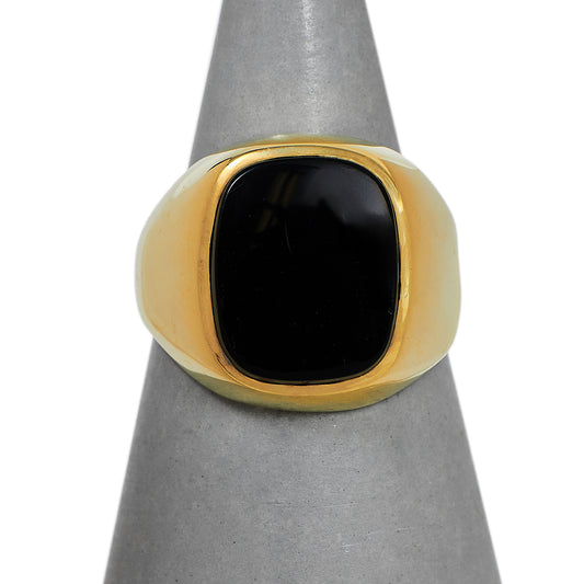 Pre-Owned 9ct Gold Rectangle Onyx Signet Ring Size J