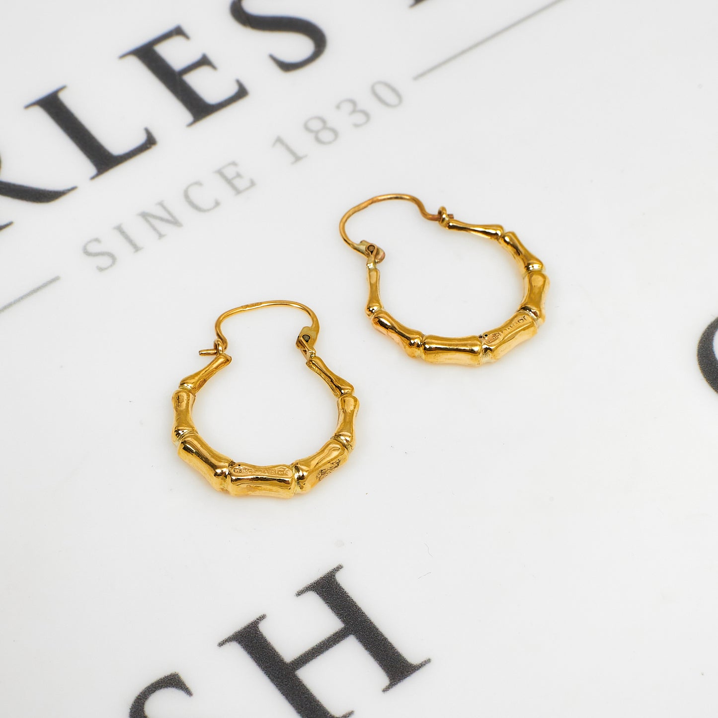 Pre-Owned 14ct Gold Bamboo Hoop Earrings