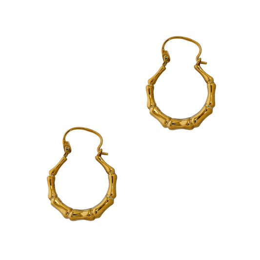 Pre-Owned 14ct Gold Bamboo Hoop Earrings