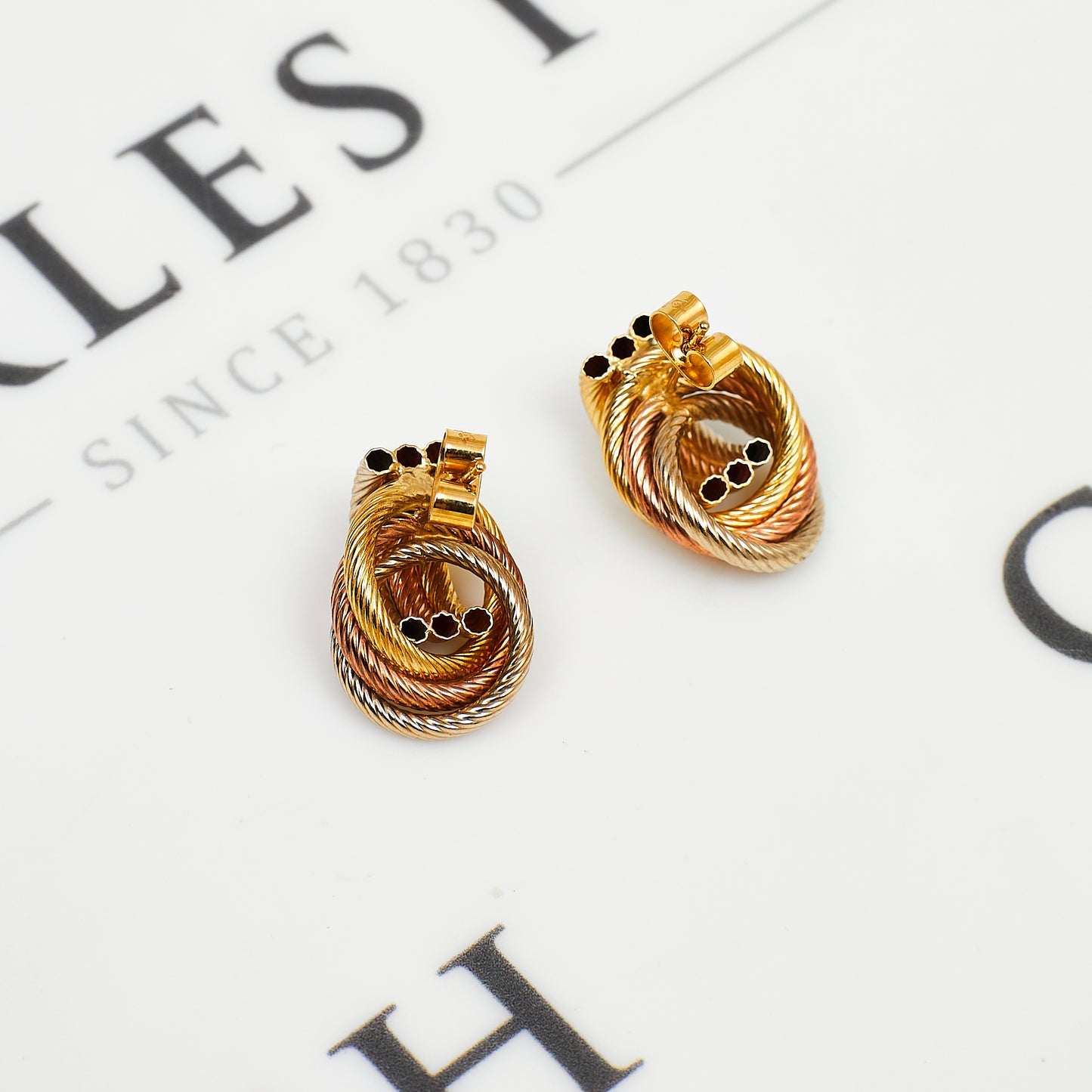 Pre-Owned 9ct Gold Tricolour 3 Circle Stud Earrings