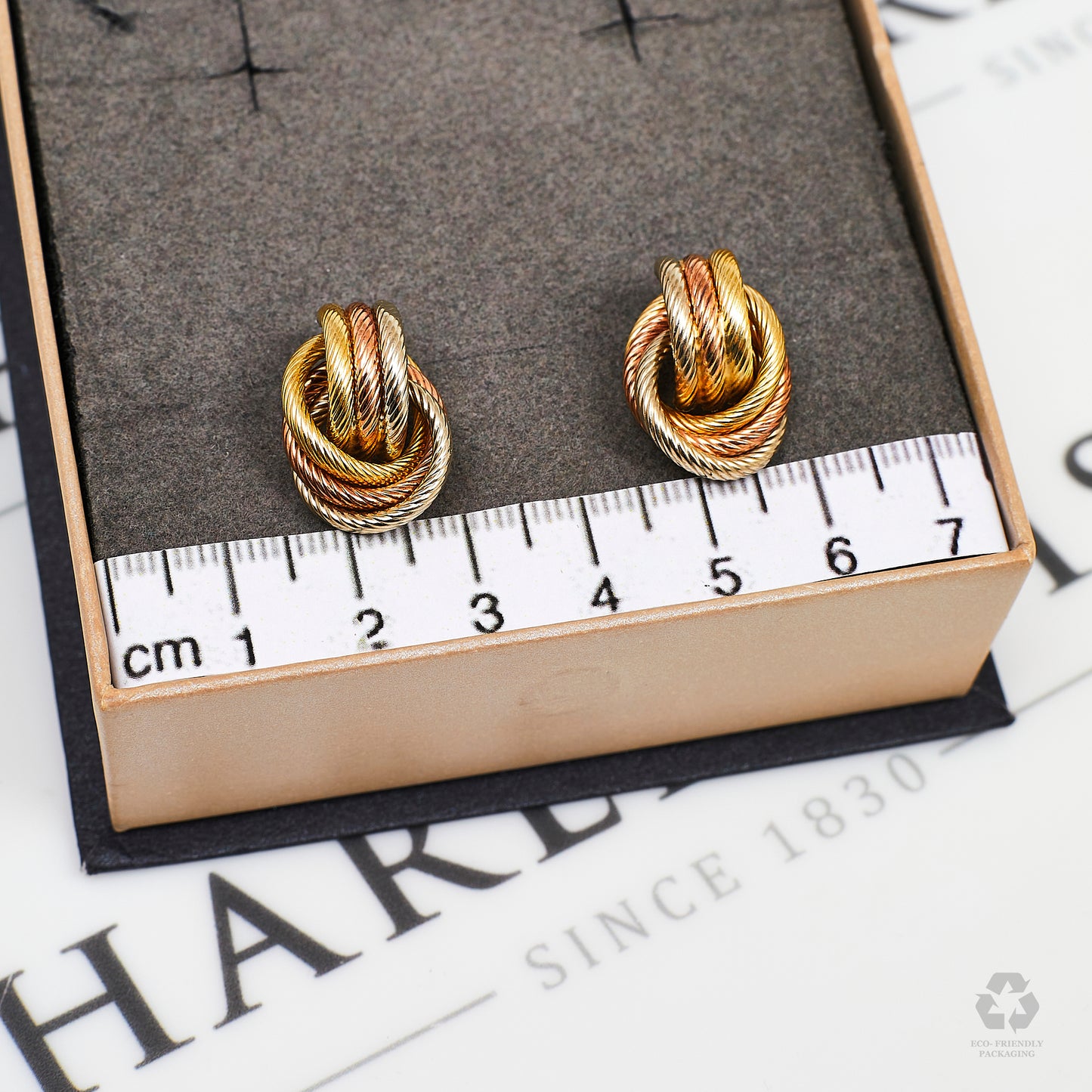 Pre-Owned 9ct Gold Tricolour 3 Circle Stud Earrings