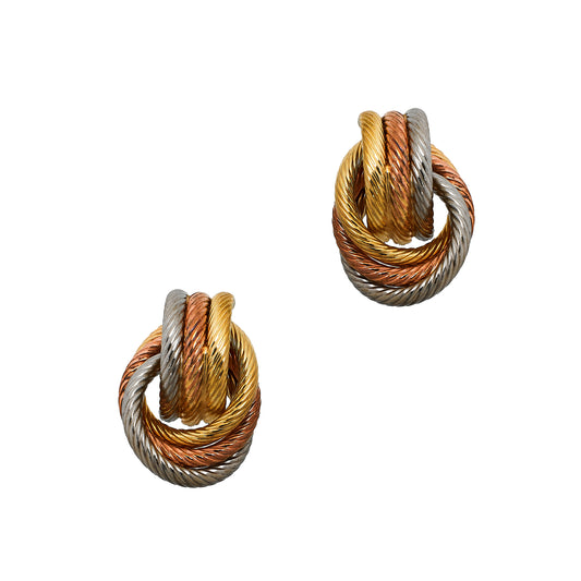 Pre-Owned 9ct Gold Tricolour 3 Circle Stud Earrings