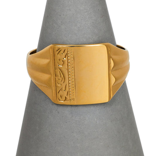 Pre-Owned 9ct Gold Square Half Pattern Signet Ring Size P