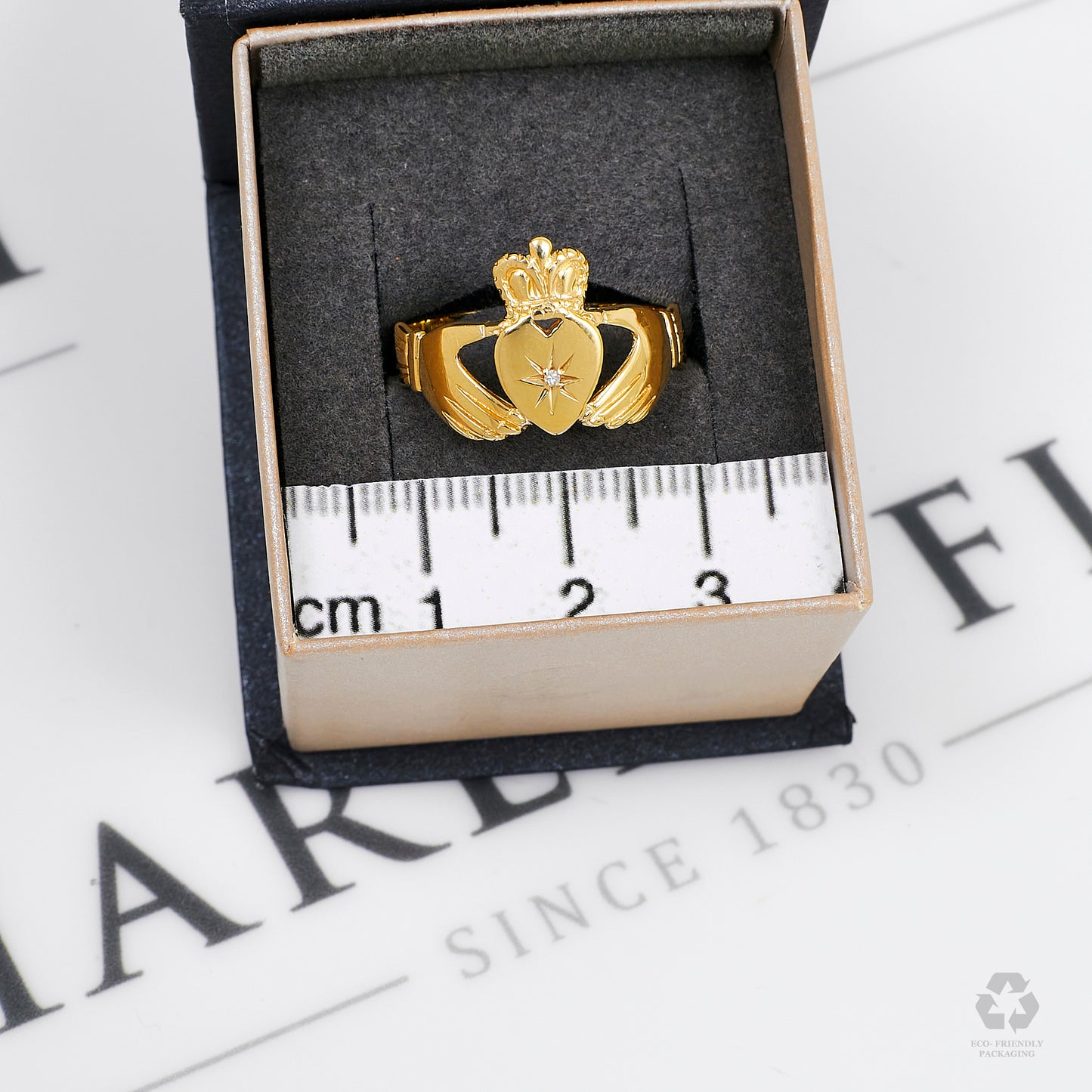 Pre-Owned 9ct Gold Diamond Claddagh Ring Size S.5