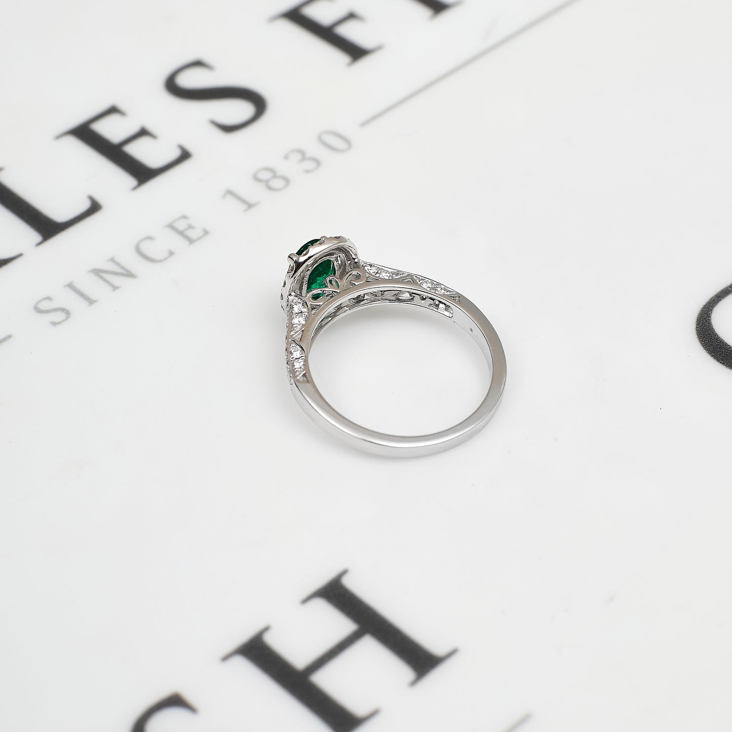 Pre-Owned 18ct White Gold Emerald & Diamond Cluster Ring