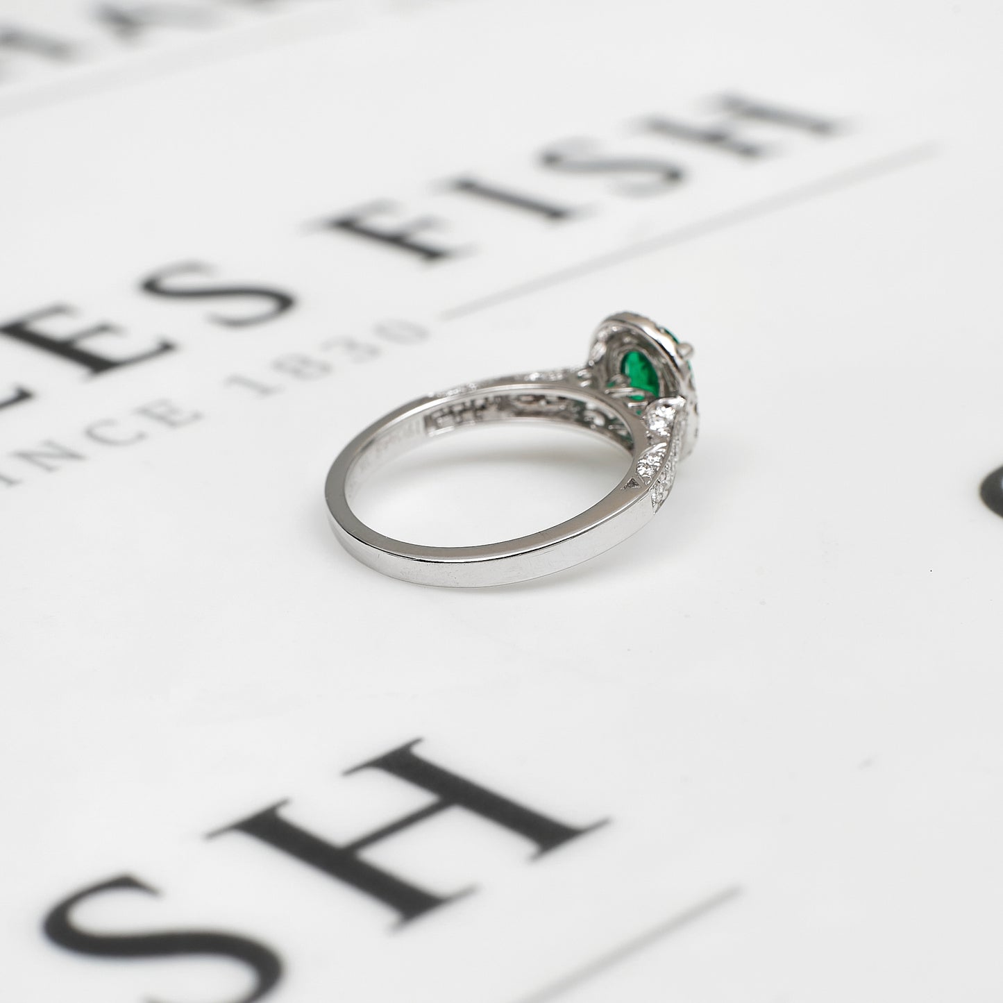 Pre-Owned 18ct White Gold Emerald & Diamond Cluster Ring