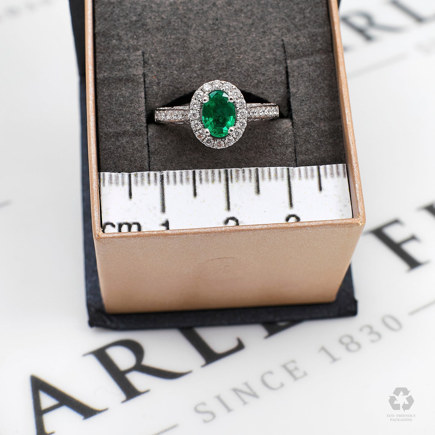 Pre-Owned 18ct White Gold Emerald & Diamond Cluster Ring