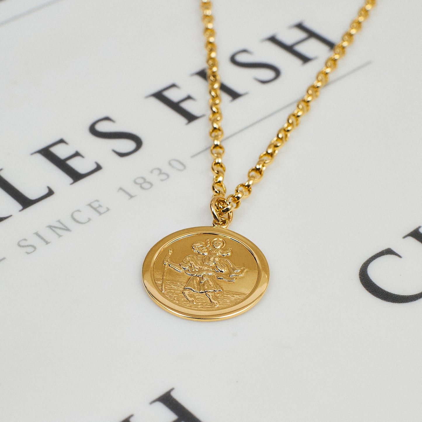 Pre-Owned 9ct Gold St Christopher Pendant & Chain Necklace