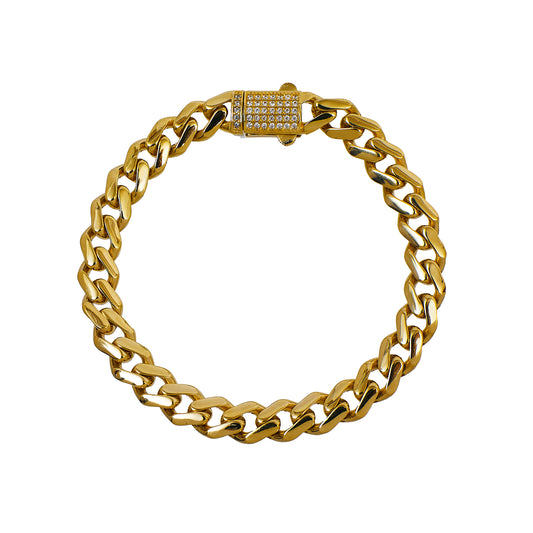 Pre-Owned 14ct Gold Curb Chain Bracelet CZ Clasp 7 Inch