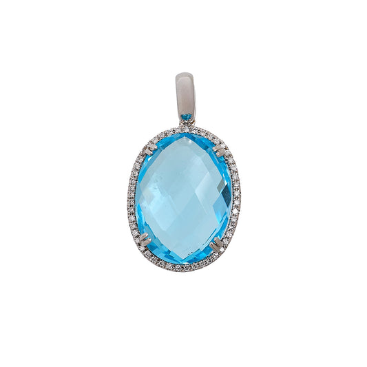 Pre-Owned 18ct White Gold Topaz & Diamond Cluster Pendant