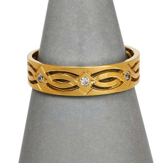 Pre-Owned Men's 9ct Gold 5 CZ Patterned Band Ring