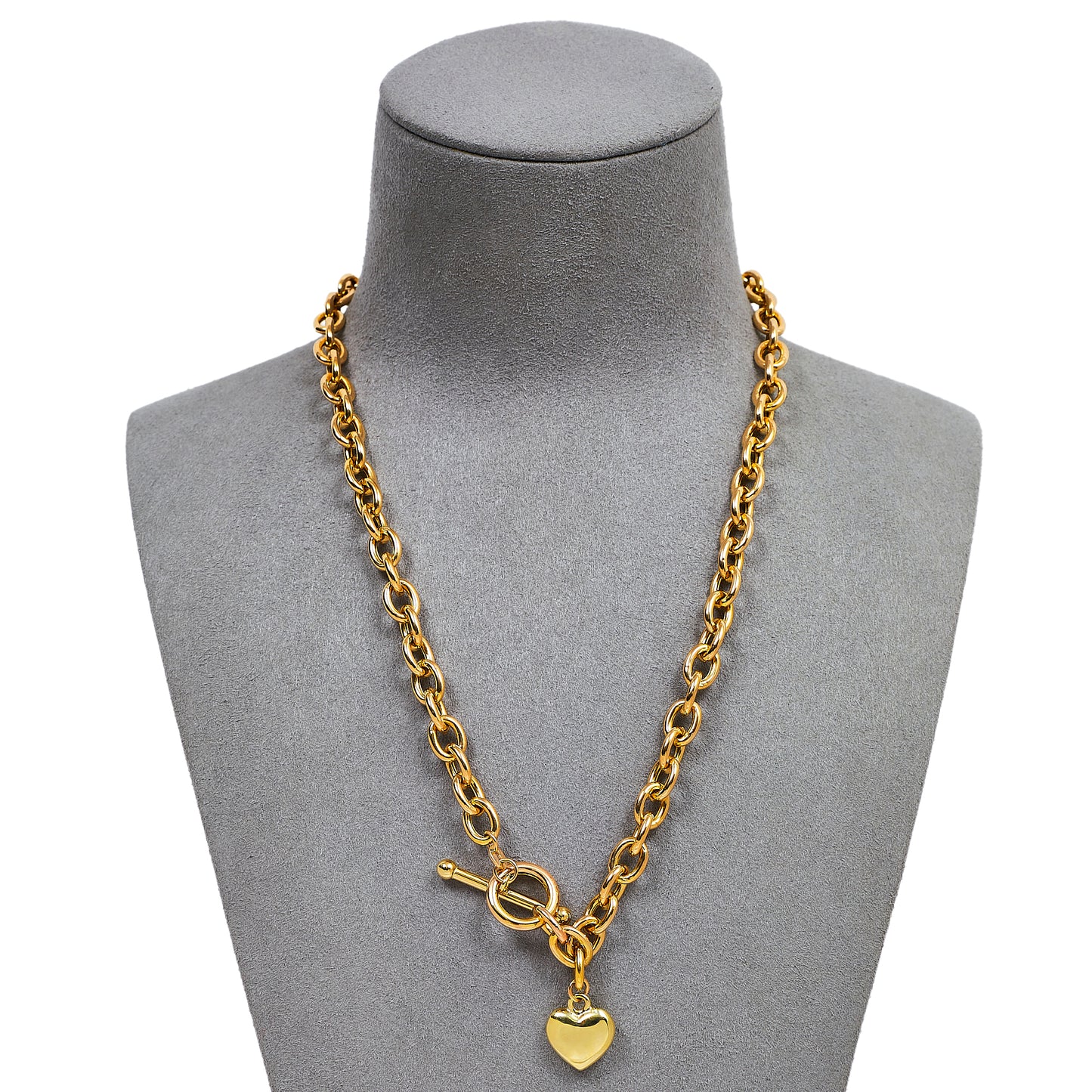 Pre-Owned 9ct Gold Oval Link Necklace With Heart & TBar