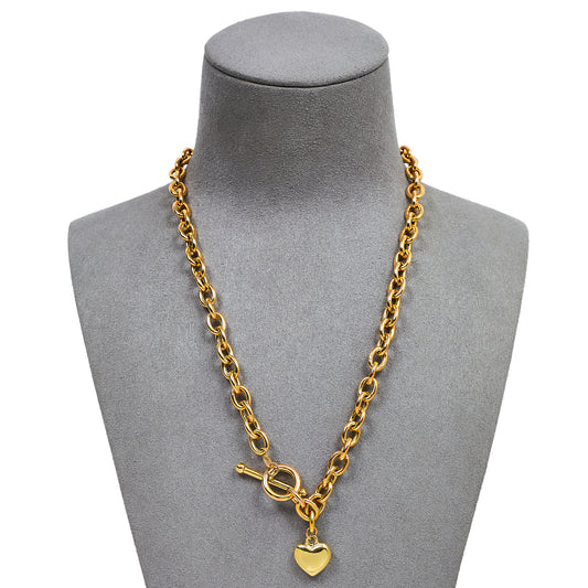 Pre-Owned 9ct Gold Oval Link Necklace With Heart & TBar