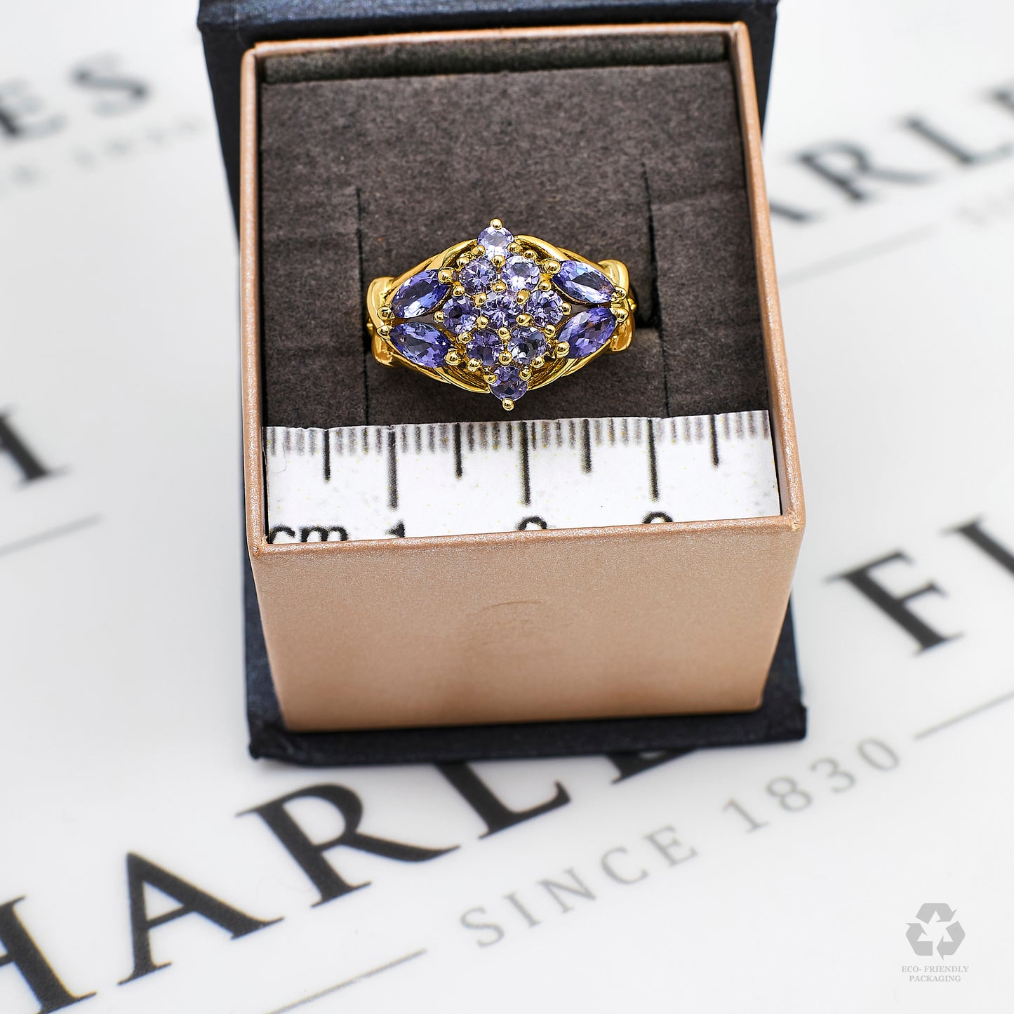 Pre-Owned 9ct Gold Tanzanite Cluster Ring Size Q.5