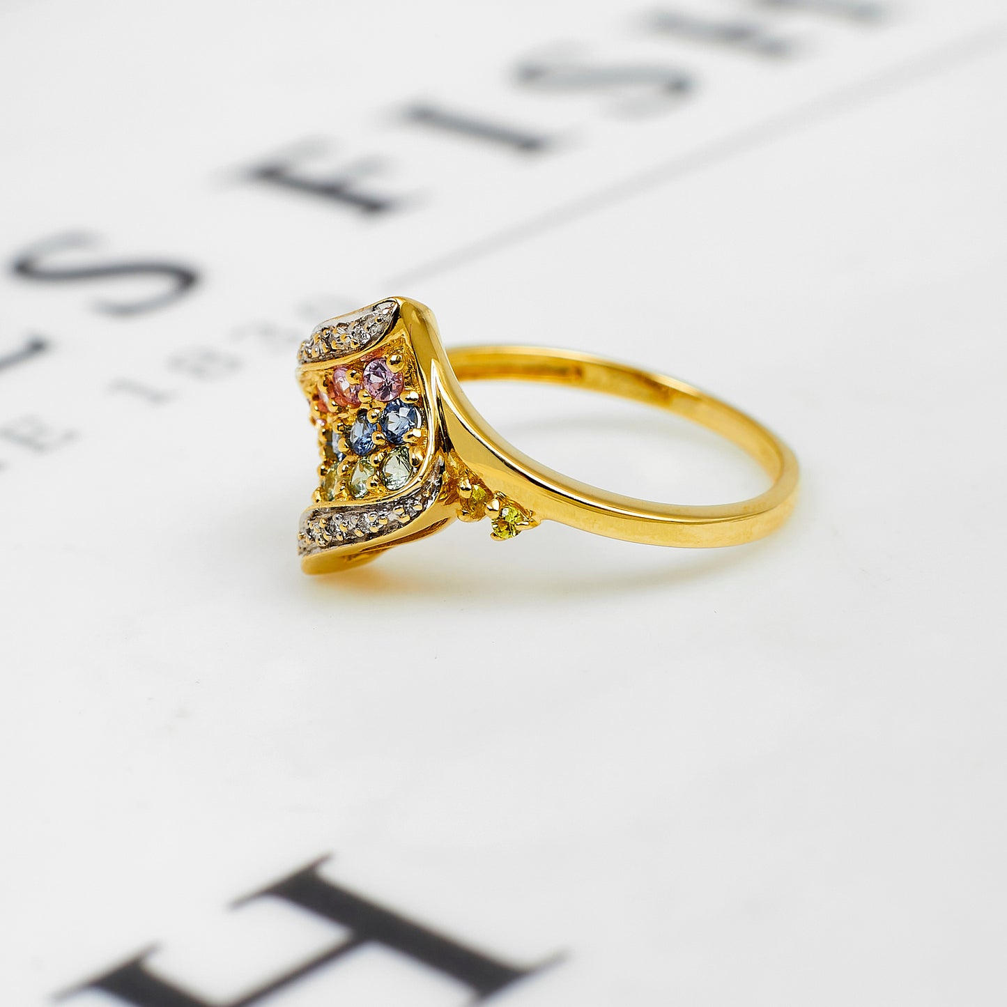 Pre-Owned 9ct Gold Multicoloured Sapphire & Diamond Ring