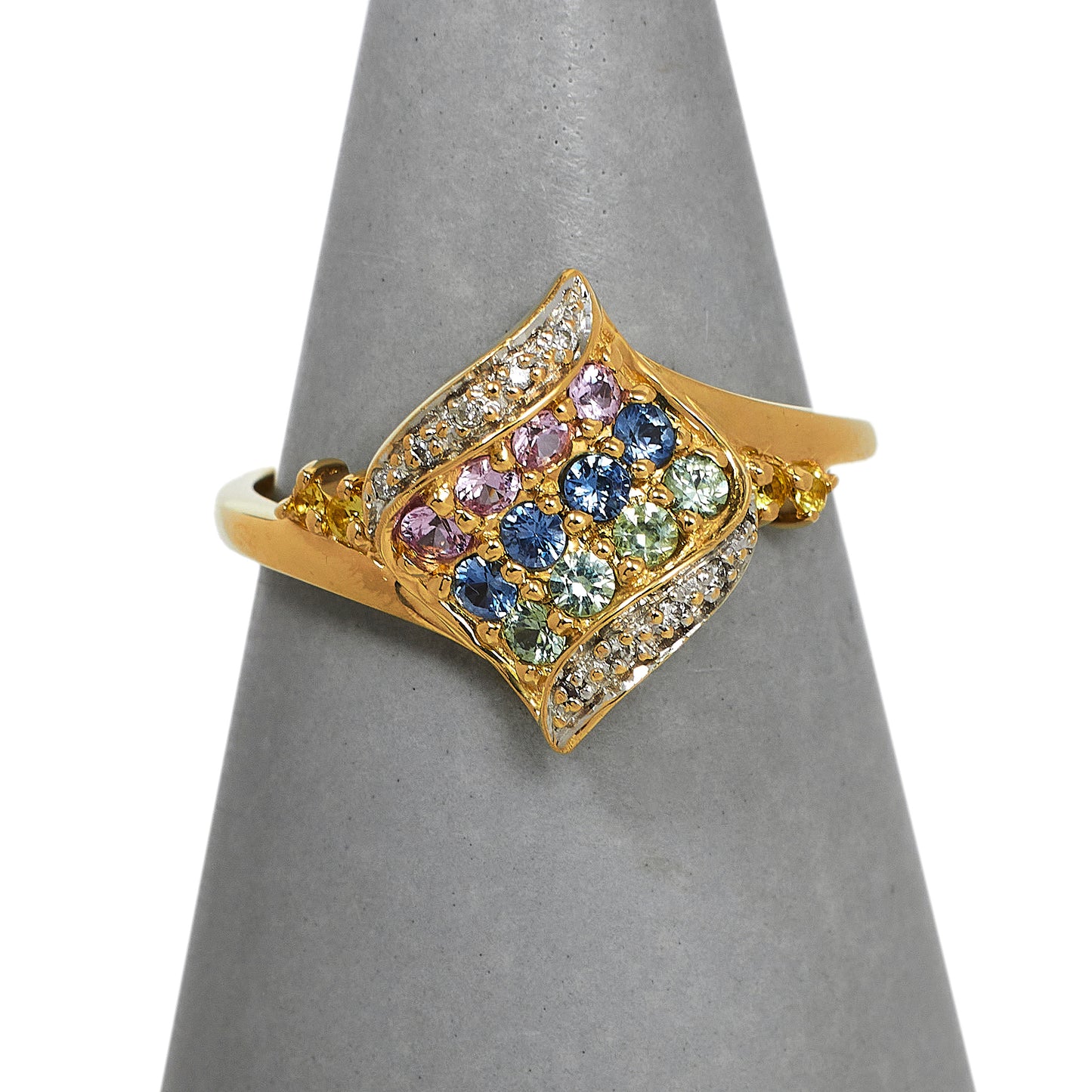 Pre-Owned 9ct Gold Multicoloured Sapphire & Diamond Ring