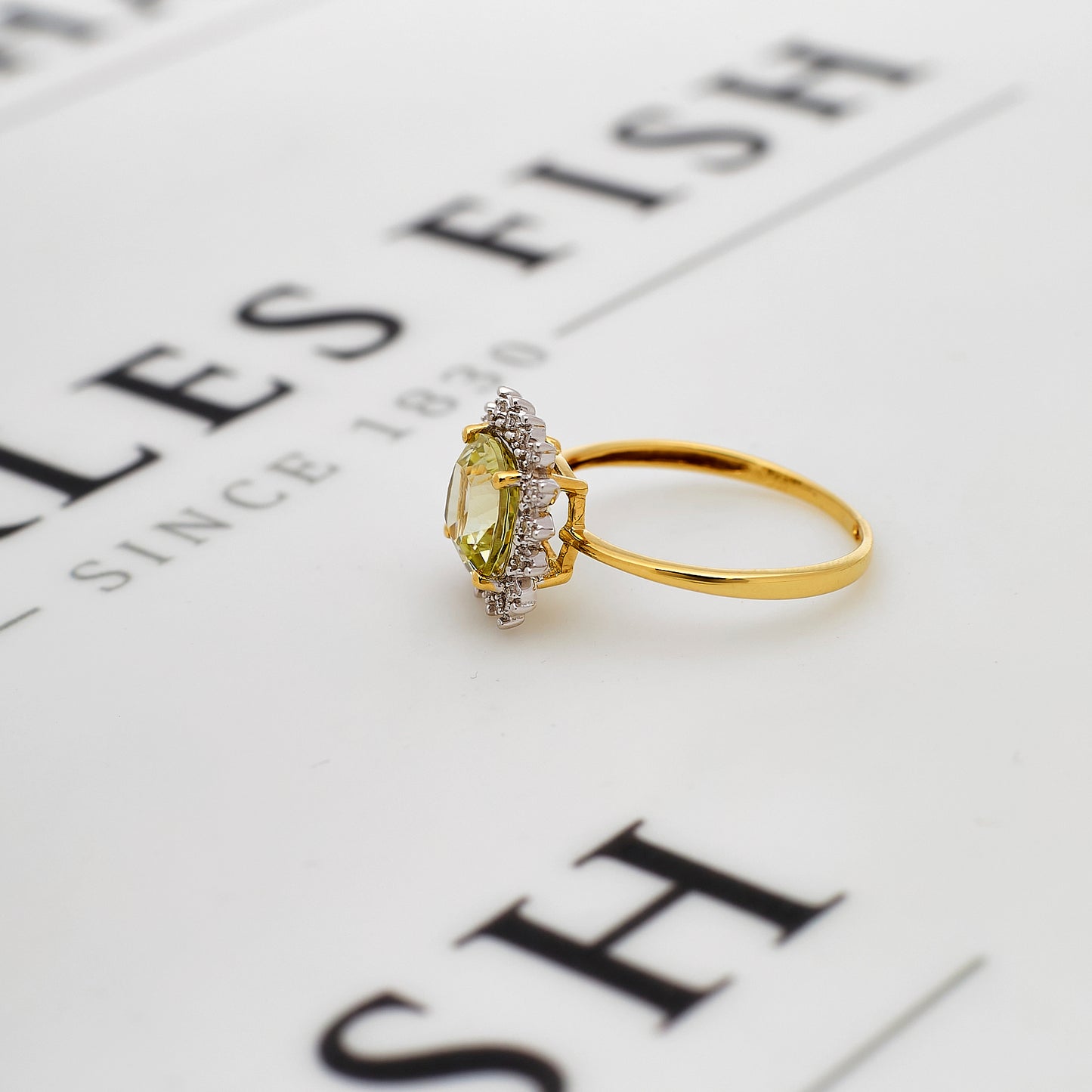 Pre-Owned 9ct Gold Square Spodumene & Diamond Cluster Ring Size R