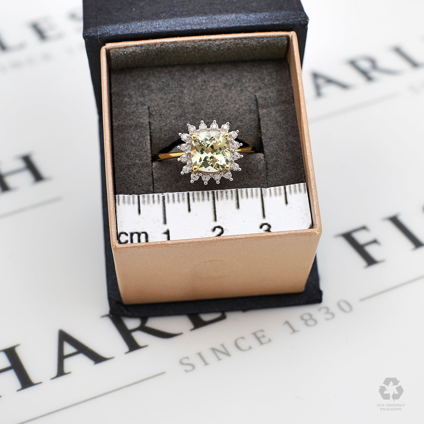 Pre-Owned 9ct Gold Square Spodumene & Diamond Cluster Ring Size R