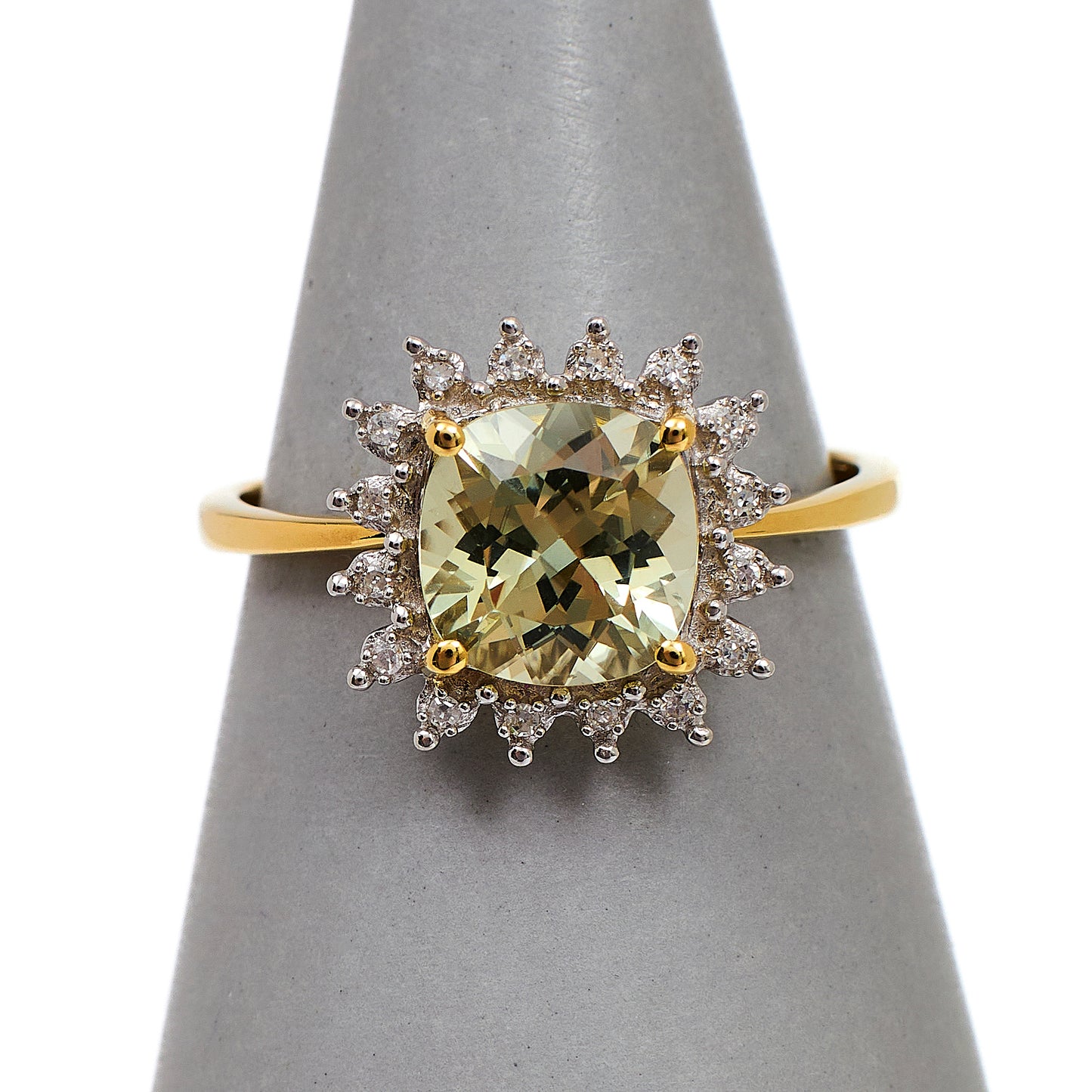 Pre-Owned 9ct Gold Square Spodumene & Diamond Cluster Ring Size R