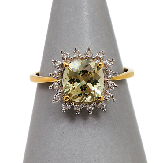 Pre-Owned 9ct Gold Square Spodumene & Diamond Cluster Ring Size R