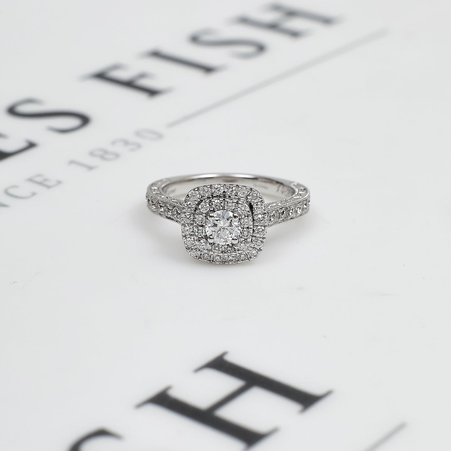Pre-Owned 14ct White Gold Square Diamond Cluster Ring Size K