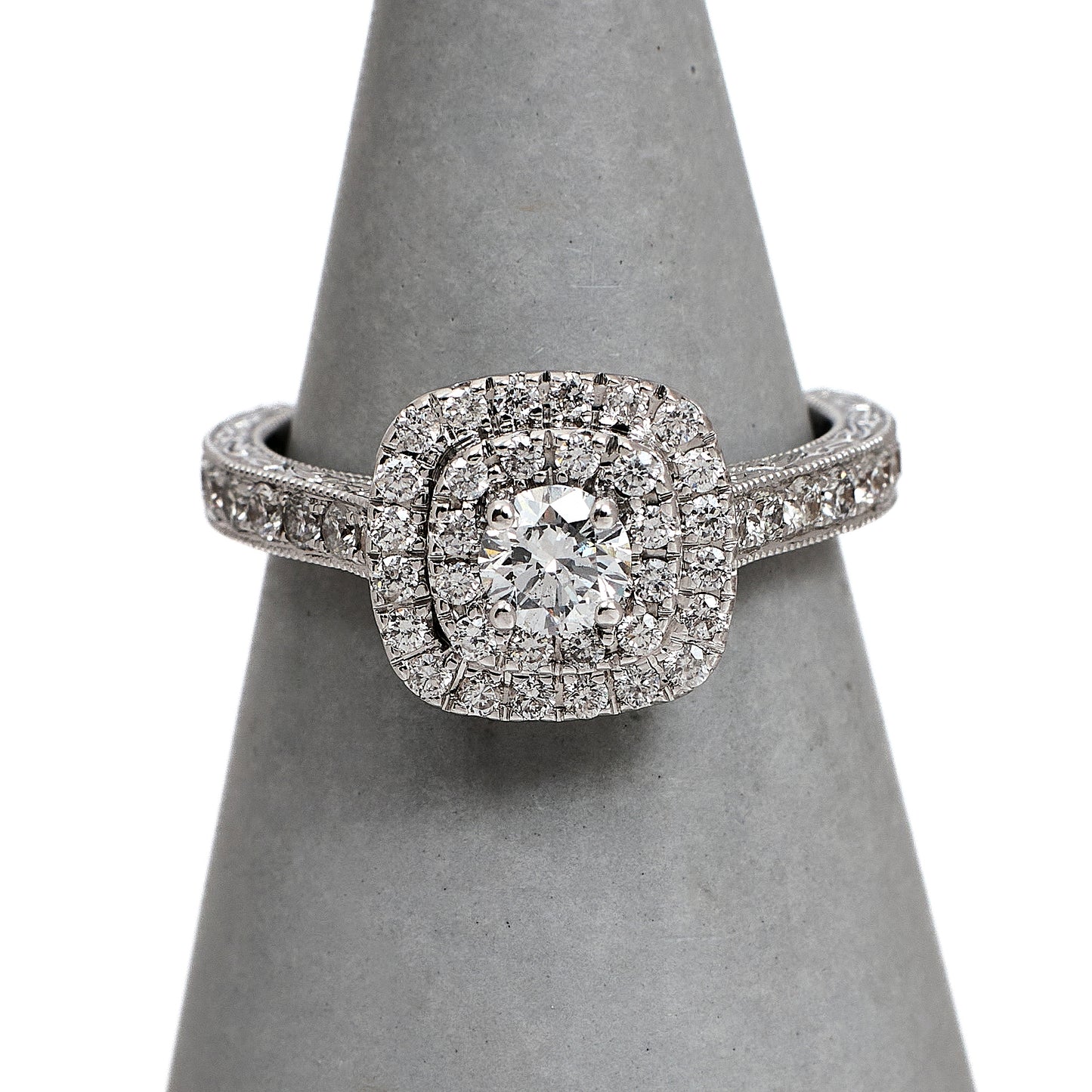Pre-Owned 14ct White Gold Square Diamond Cluster Ring Size K