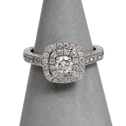 Pre-Owned 14ct White Gold Square Diamond Cluster Ring Size K