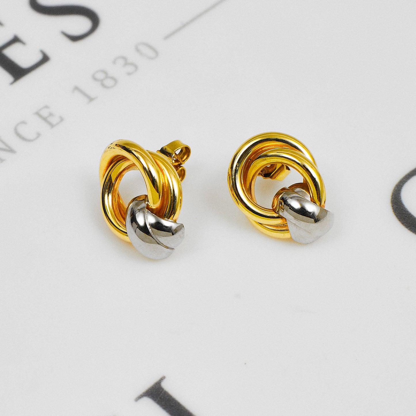 Pre-Owned 9ct Gold 2 Tone Circle Stud Earrings